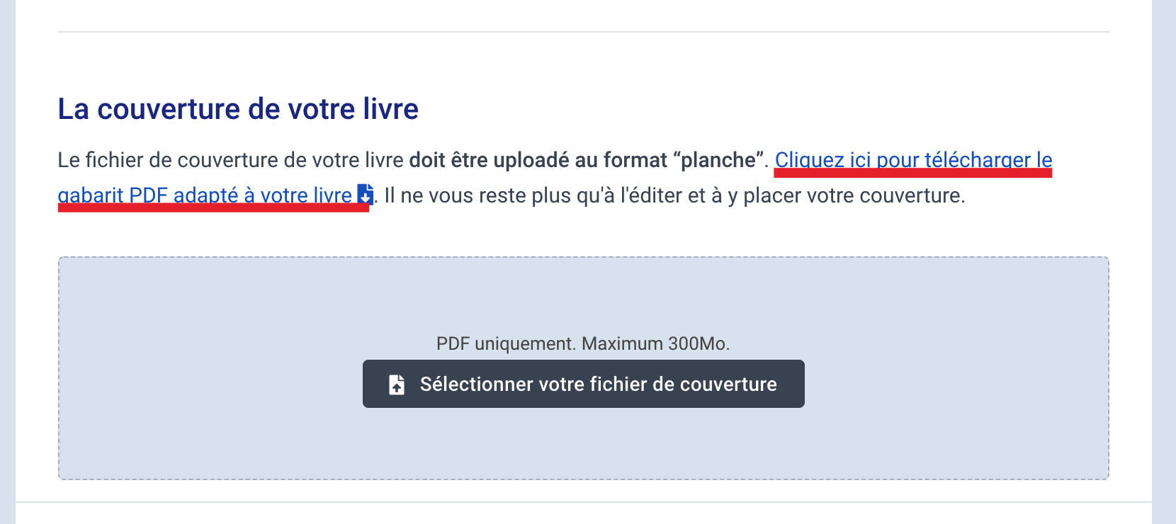Vous trouverez ceci à l'étape "fichiers" de la création d'un livre.