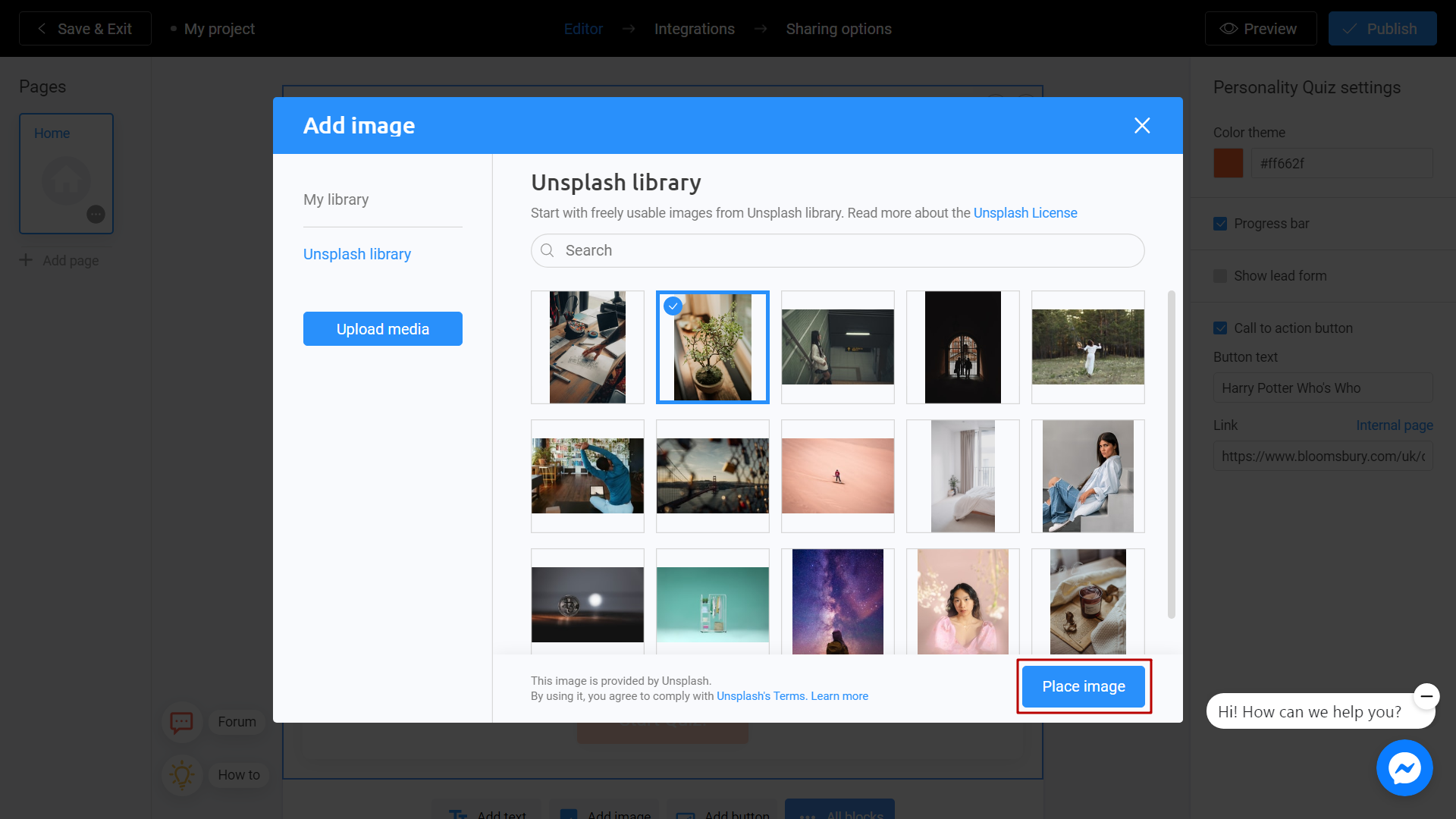 Adding an image from a free image library on Interacty