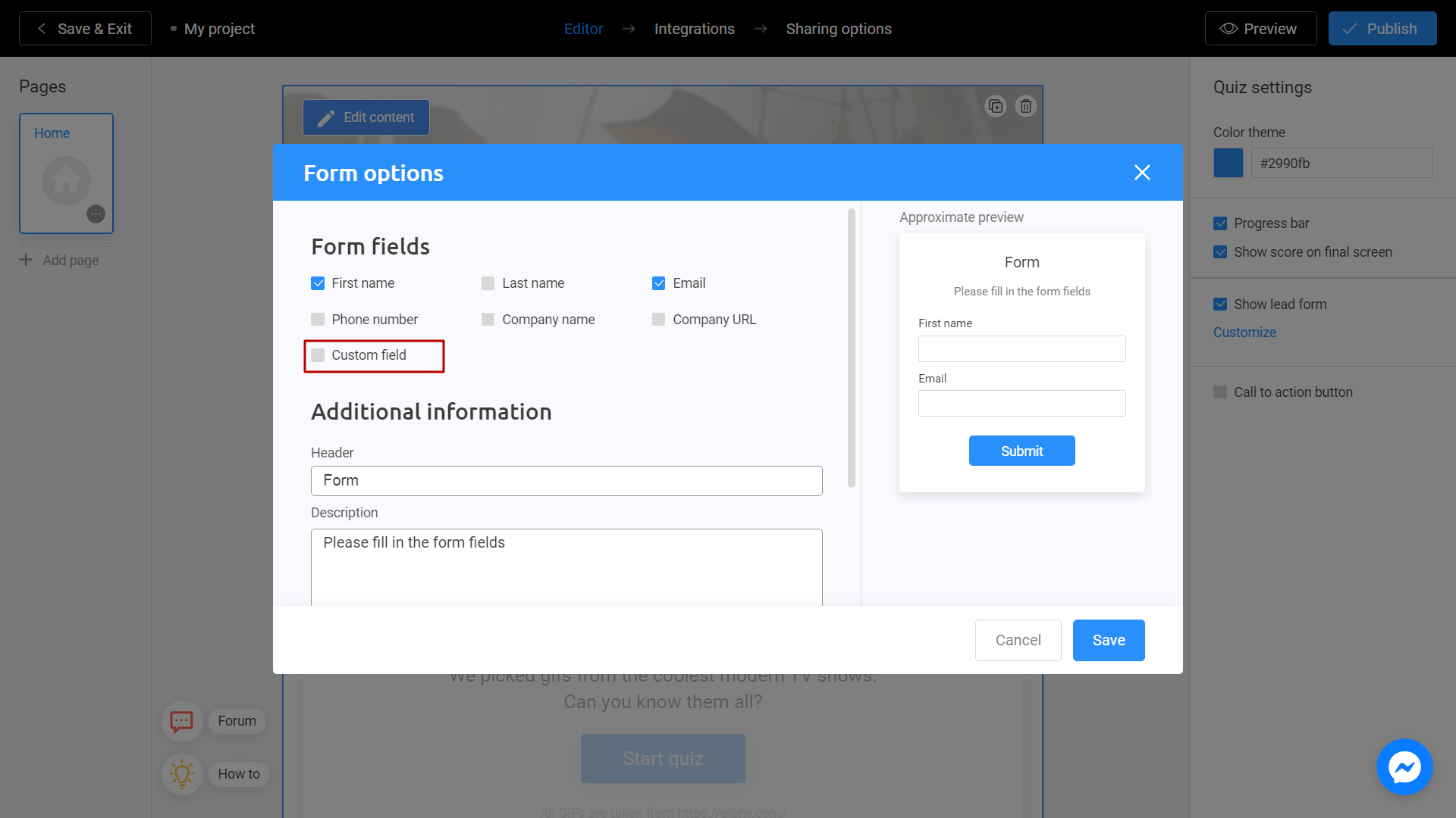 adding a Custom field to your lead form on Interacty