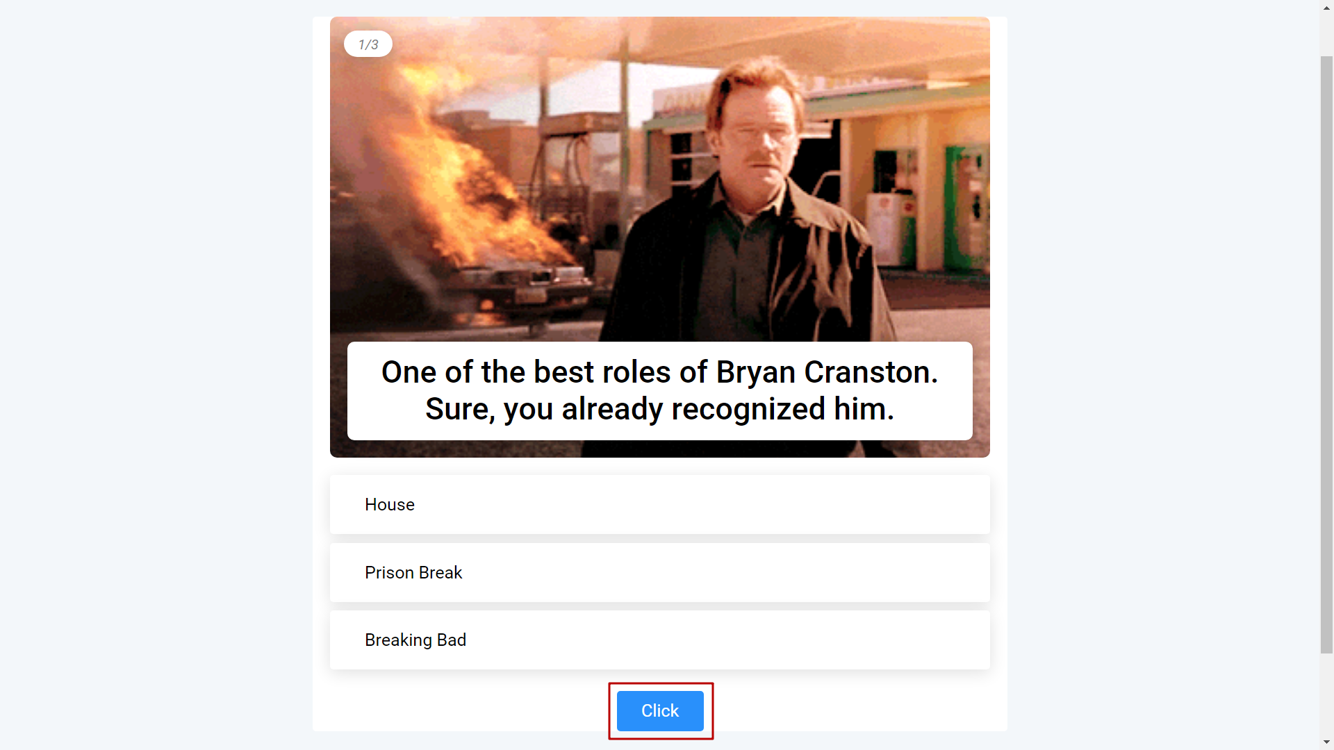 Demonstration of an CTA button in Trivia Quiz on Interacty