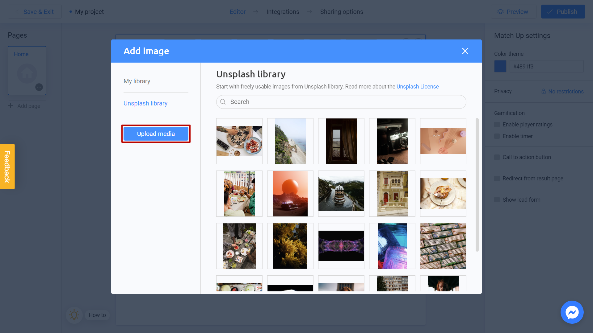 Uploading an image to your matching game on Interacty