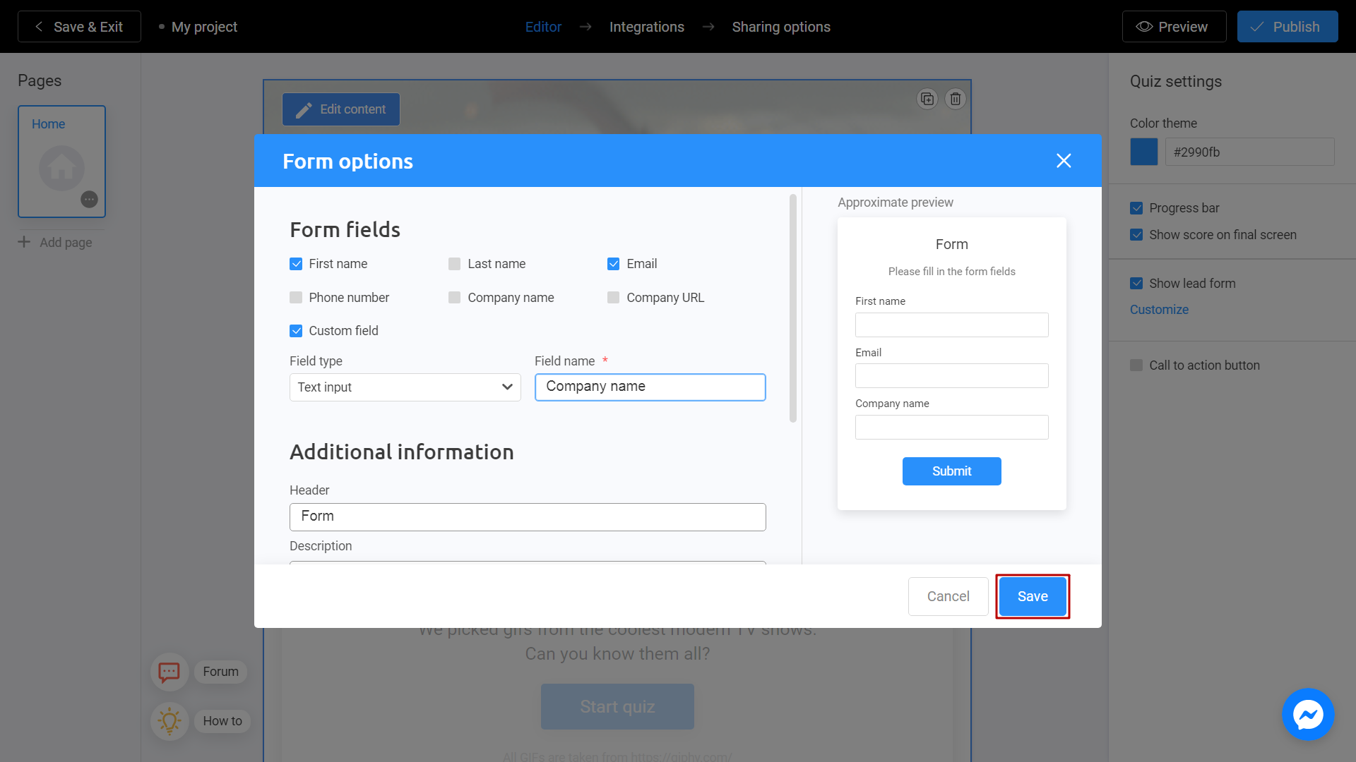 saving your lead form on Interacty