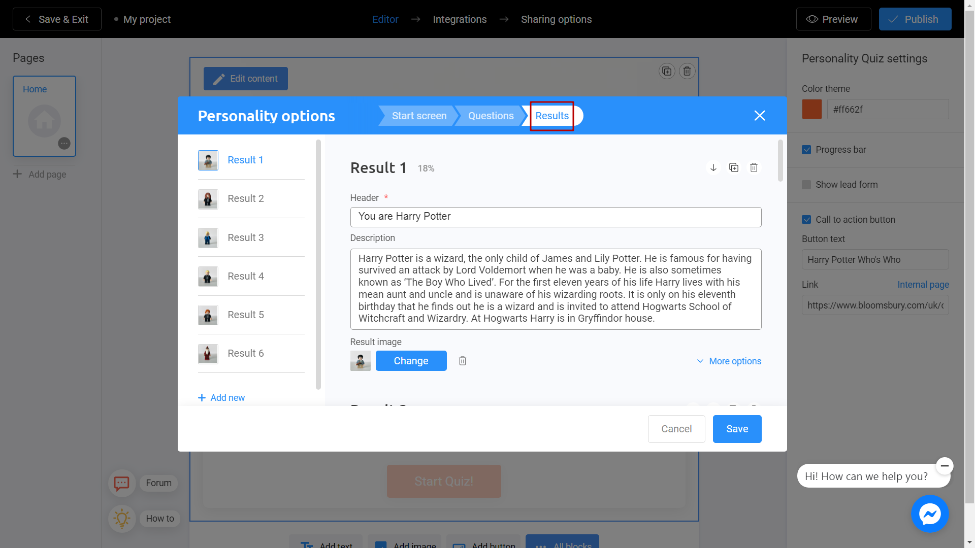 Setting up the result page for your Personality Quiz on Interacty