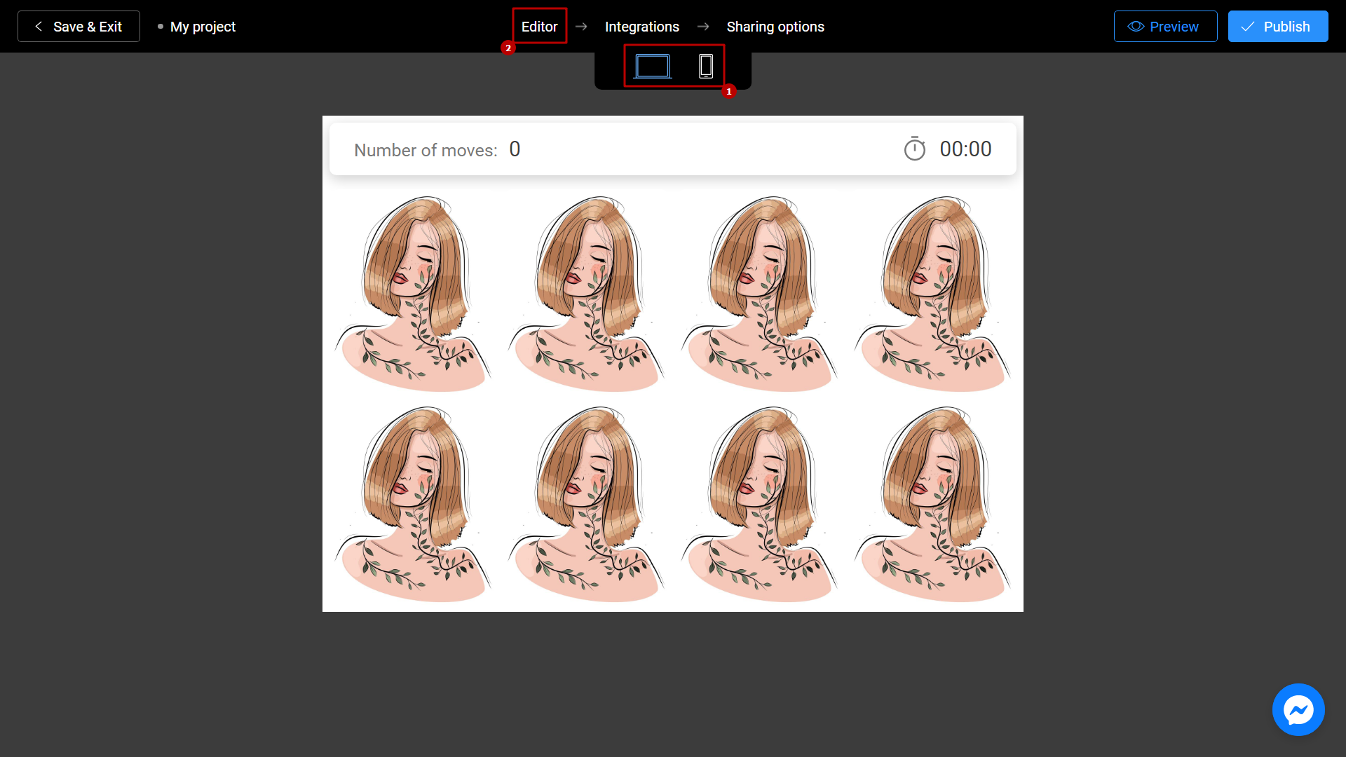 Switching between the phone and pc icon to see how your Memory Game look on different devices