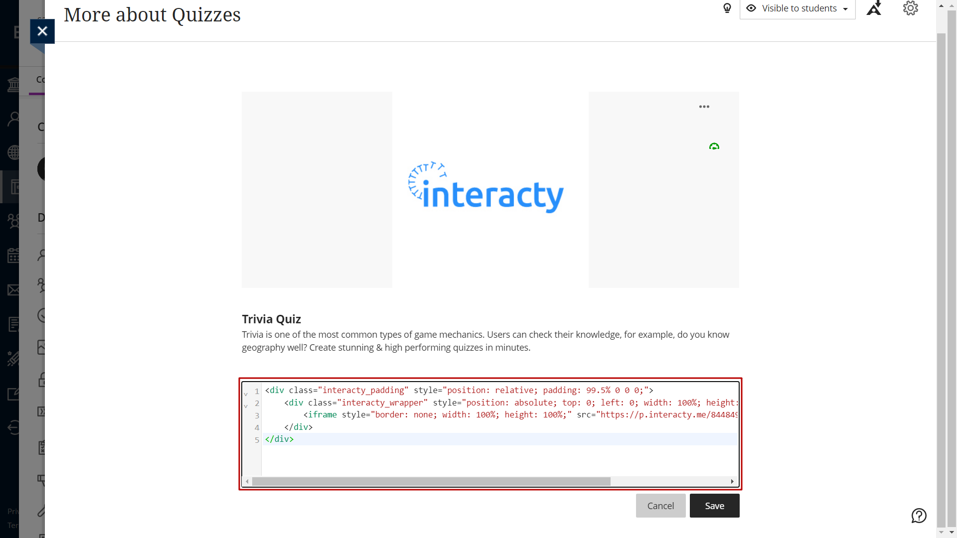 add Interacty code in Blackboard LMS