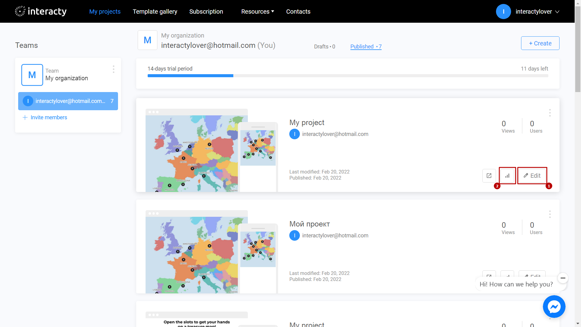 statistics of your project on Interacty