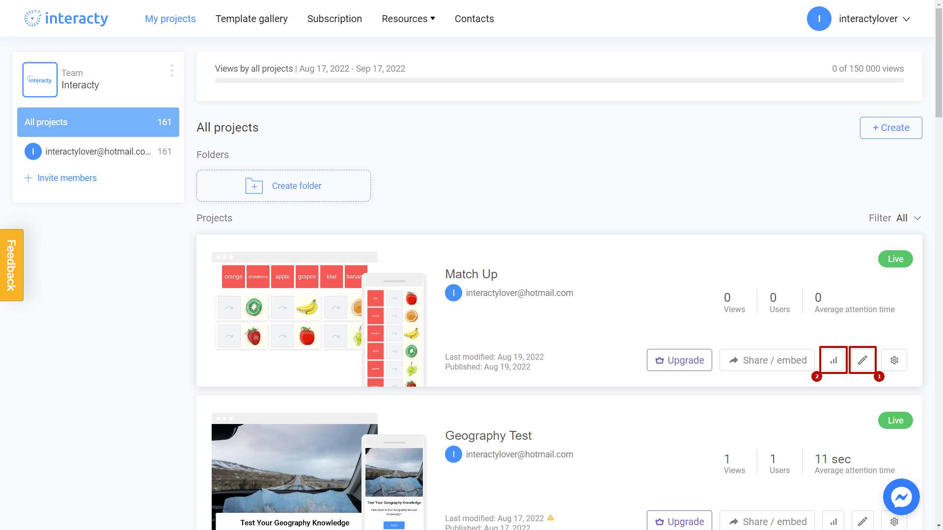 checking statistics for your matching game on Interacty