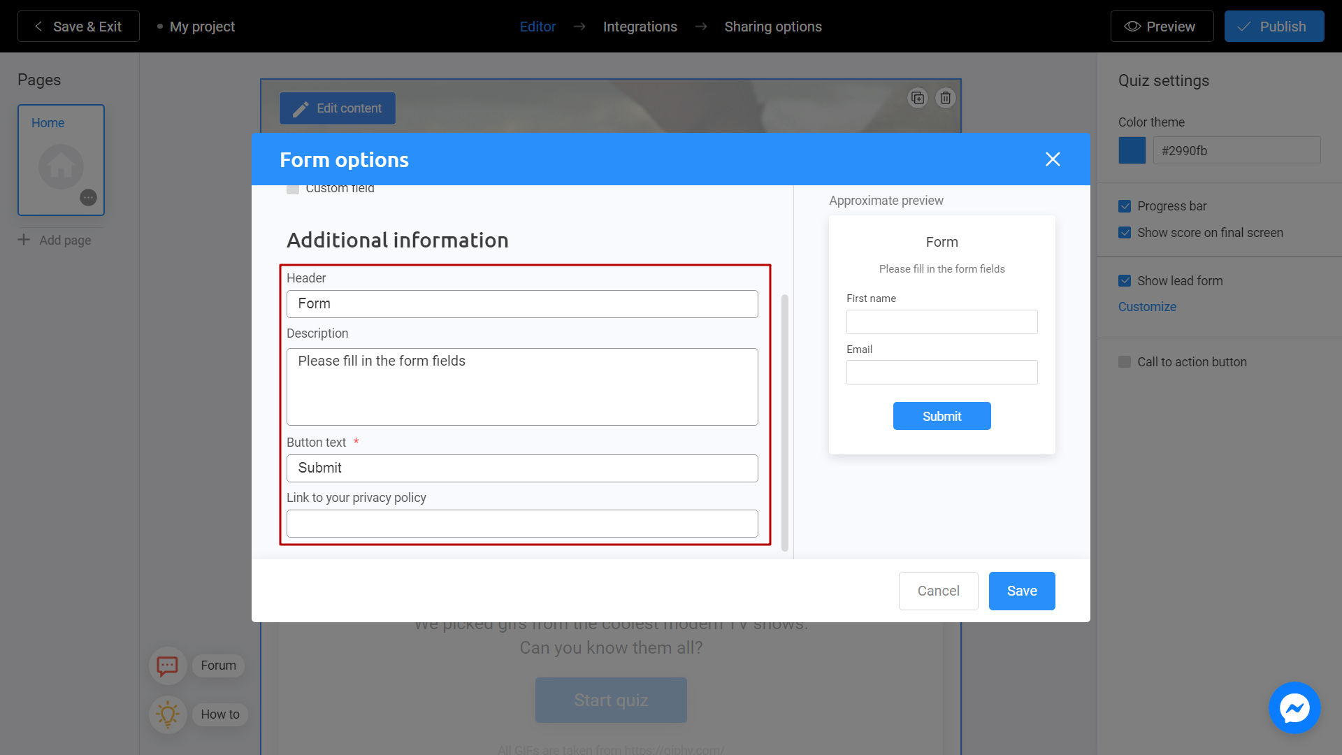 additional information of your lead form on Interacty