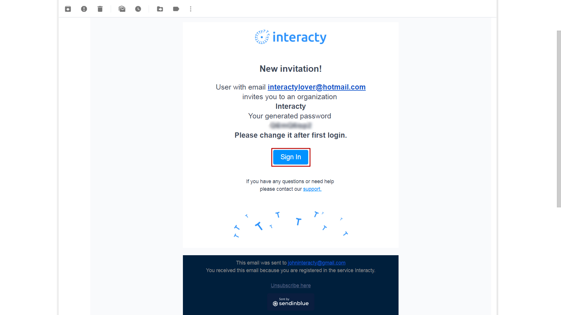 invitation to join your team on Interacty