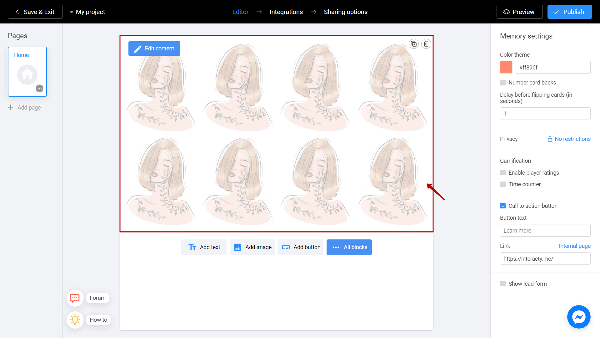 Memory Matching Game in Interacty online editor