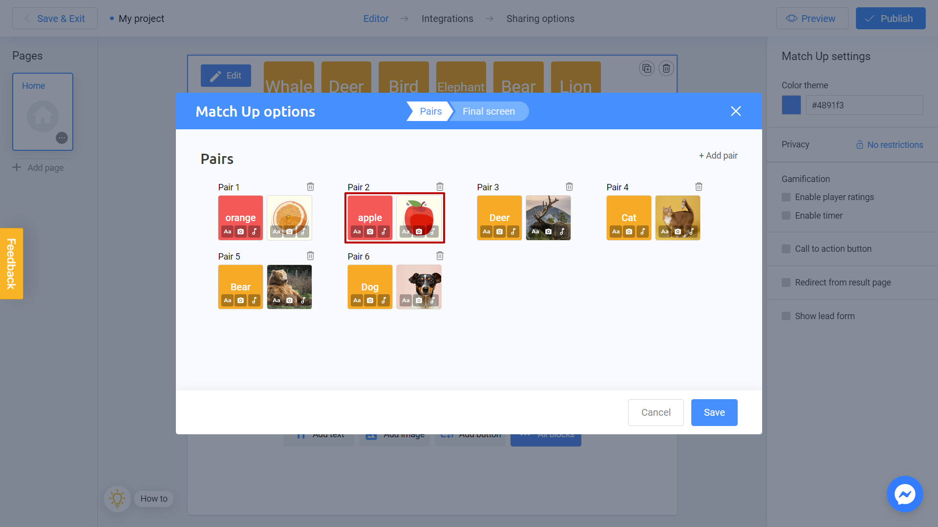 matching pairs game on Interacty