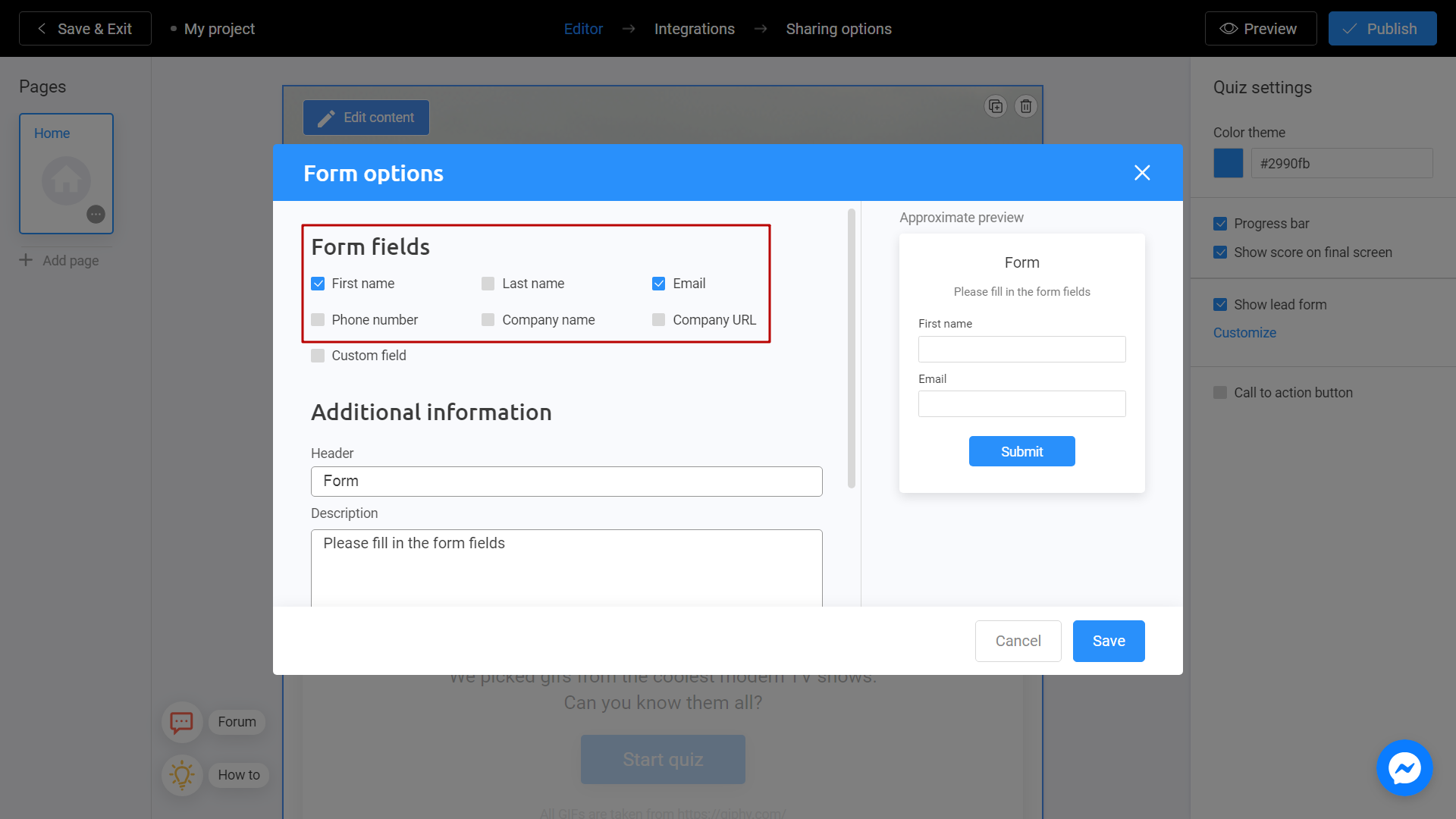 Form field for your lead form