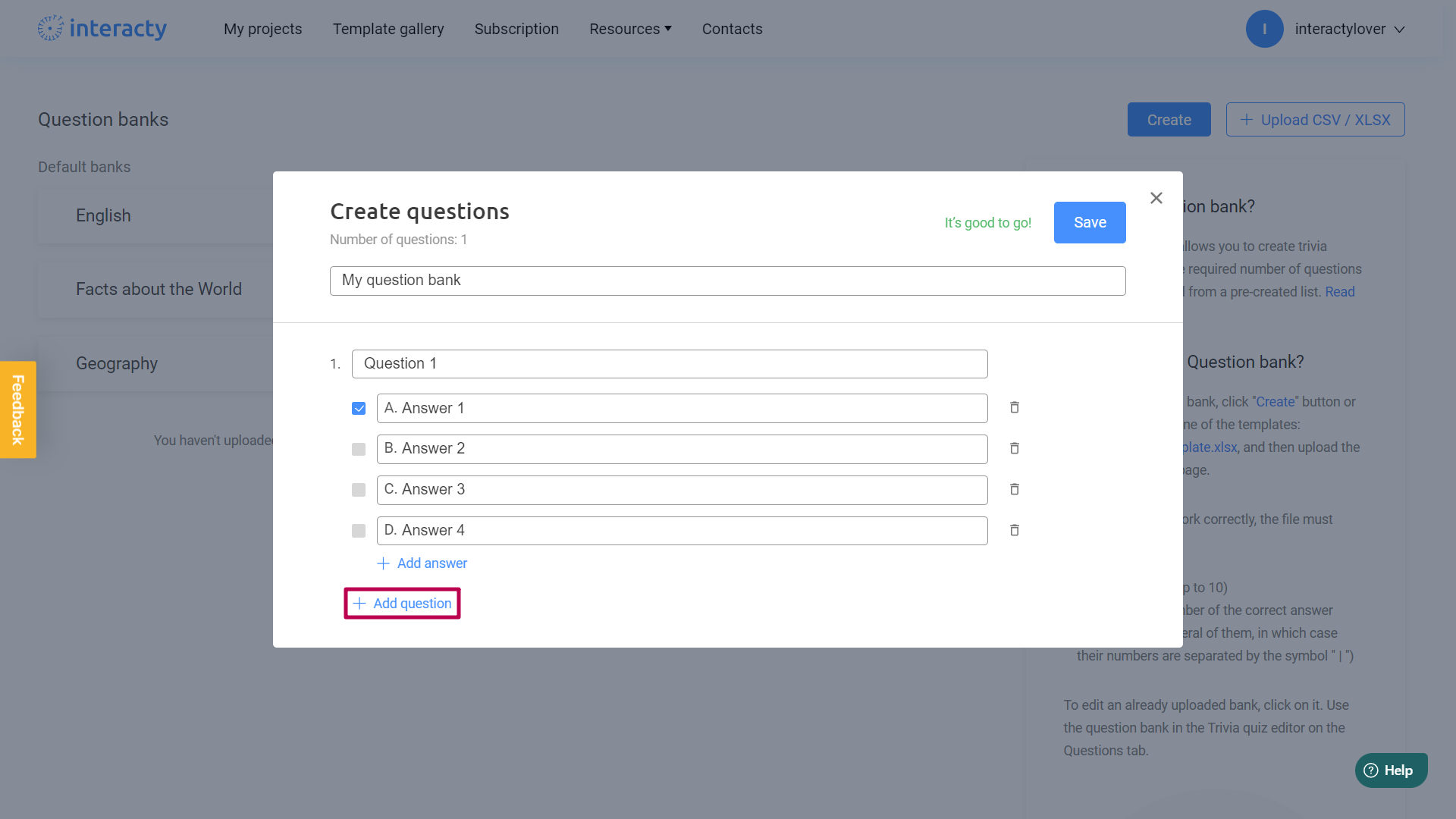 Editing your question bank on Interacty