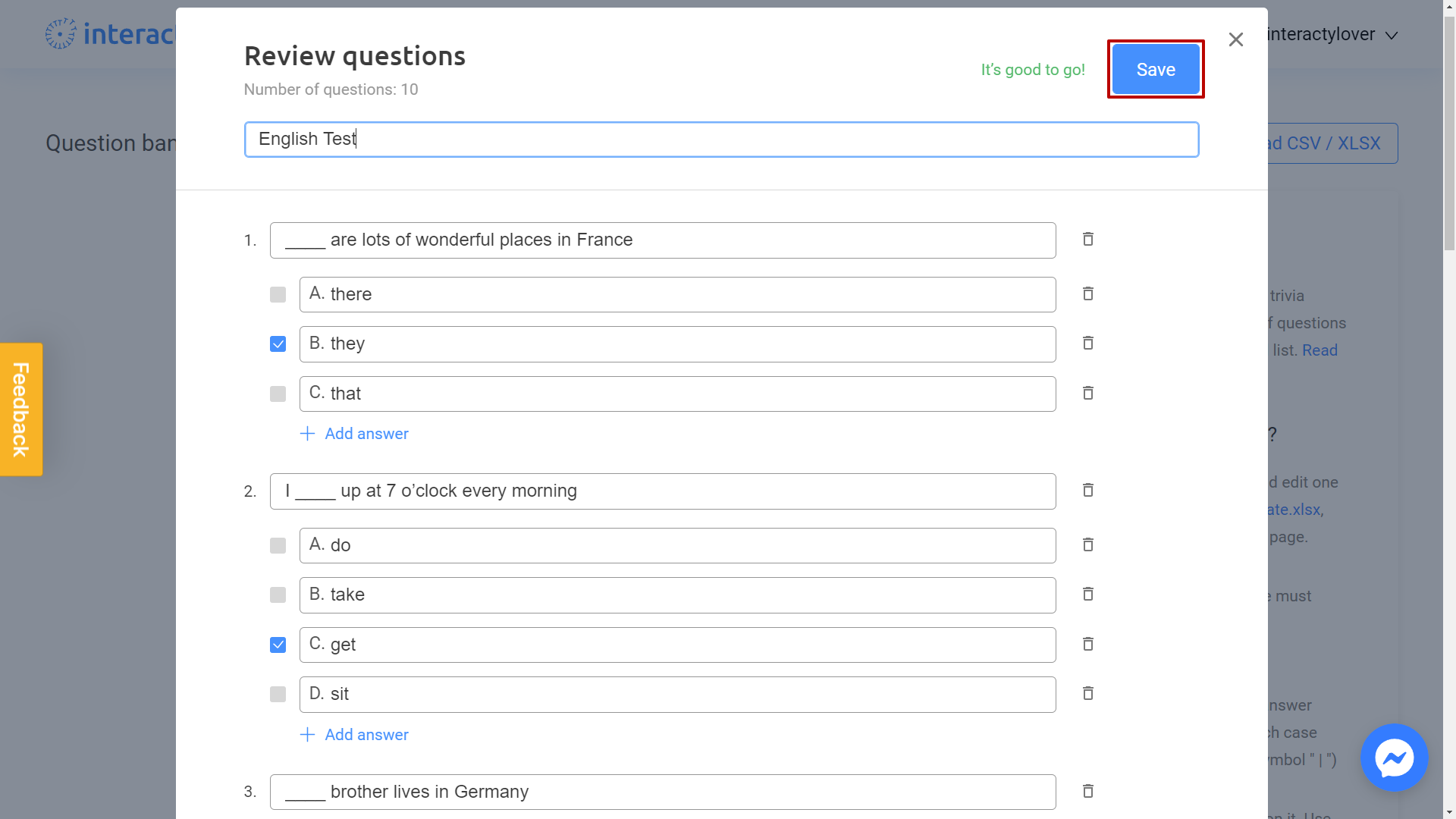 Saving your question bank on Interacty