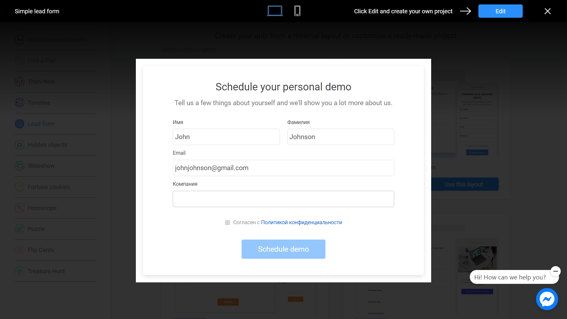 Interacty Lead Form demonstration