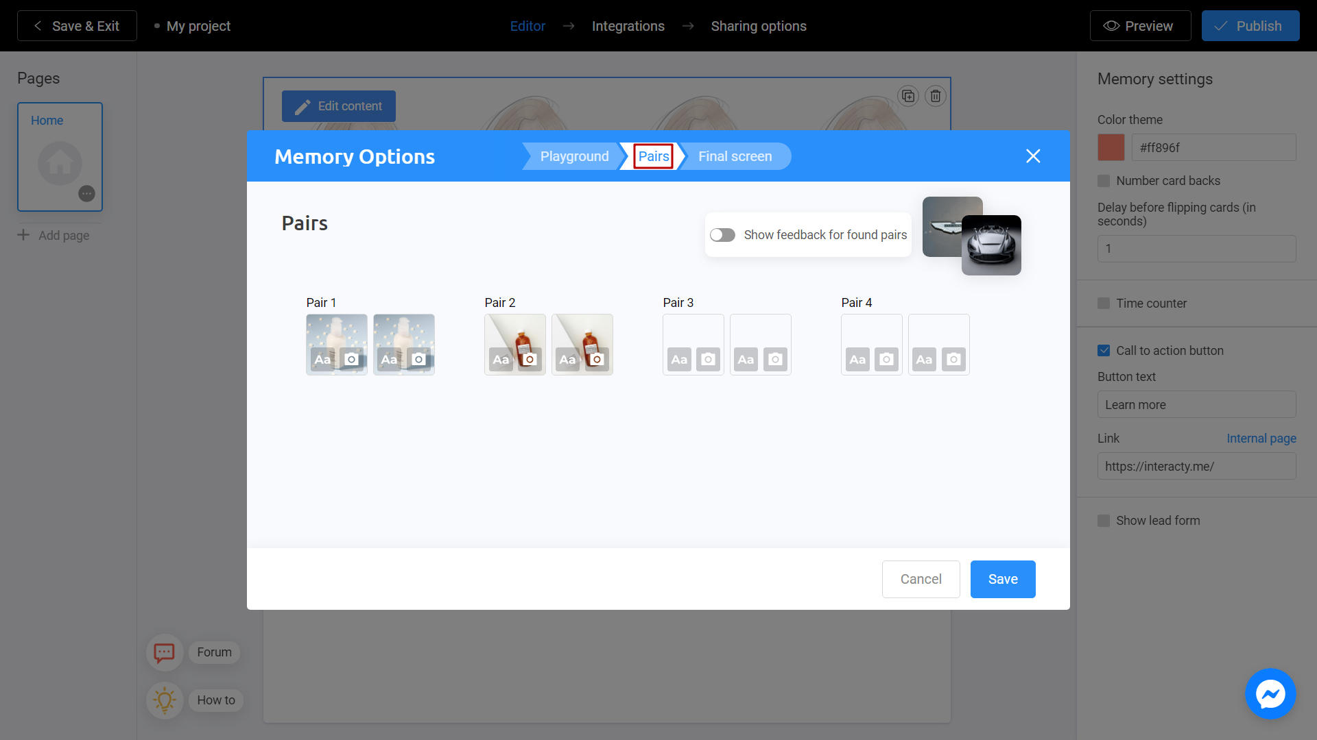 Setting up the pairs for your Memory Game on Interacty platform