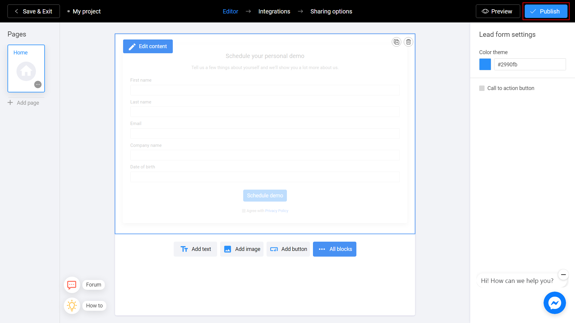 Publishing your lead form on Interacty