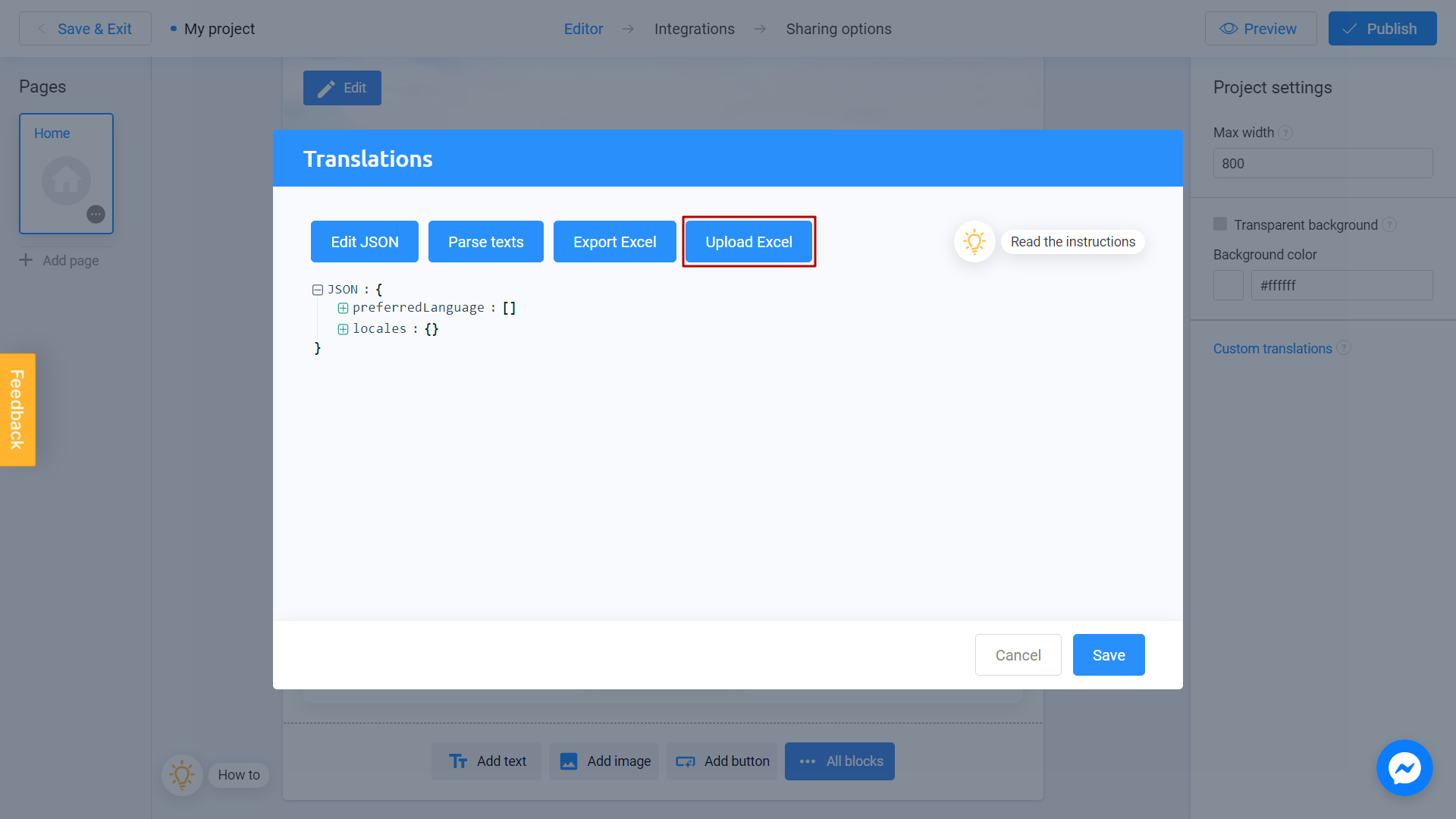 Uploading Excel File into your Interacty project for custom translations