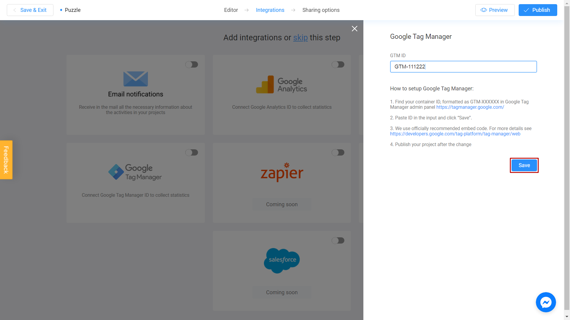 Google Tag Manager Integration on Interacty