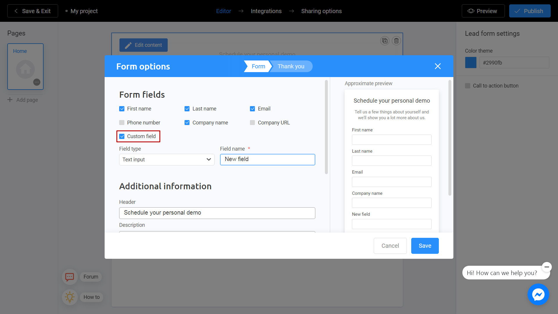 Adding a custom field to a lead form on Interacty