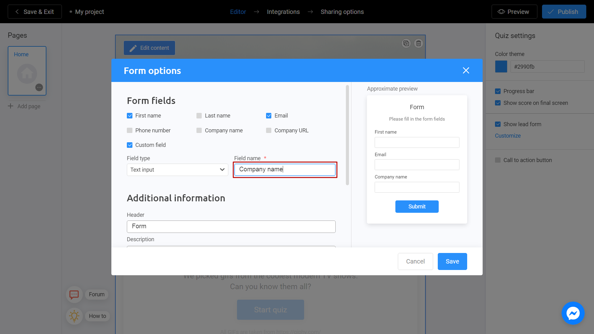 setting up the custom field for your lead form on Interacty