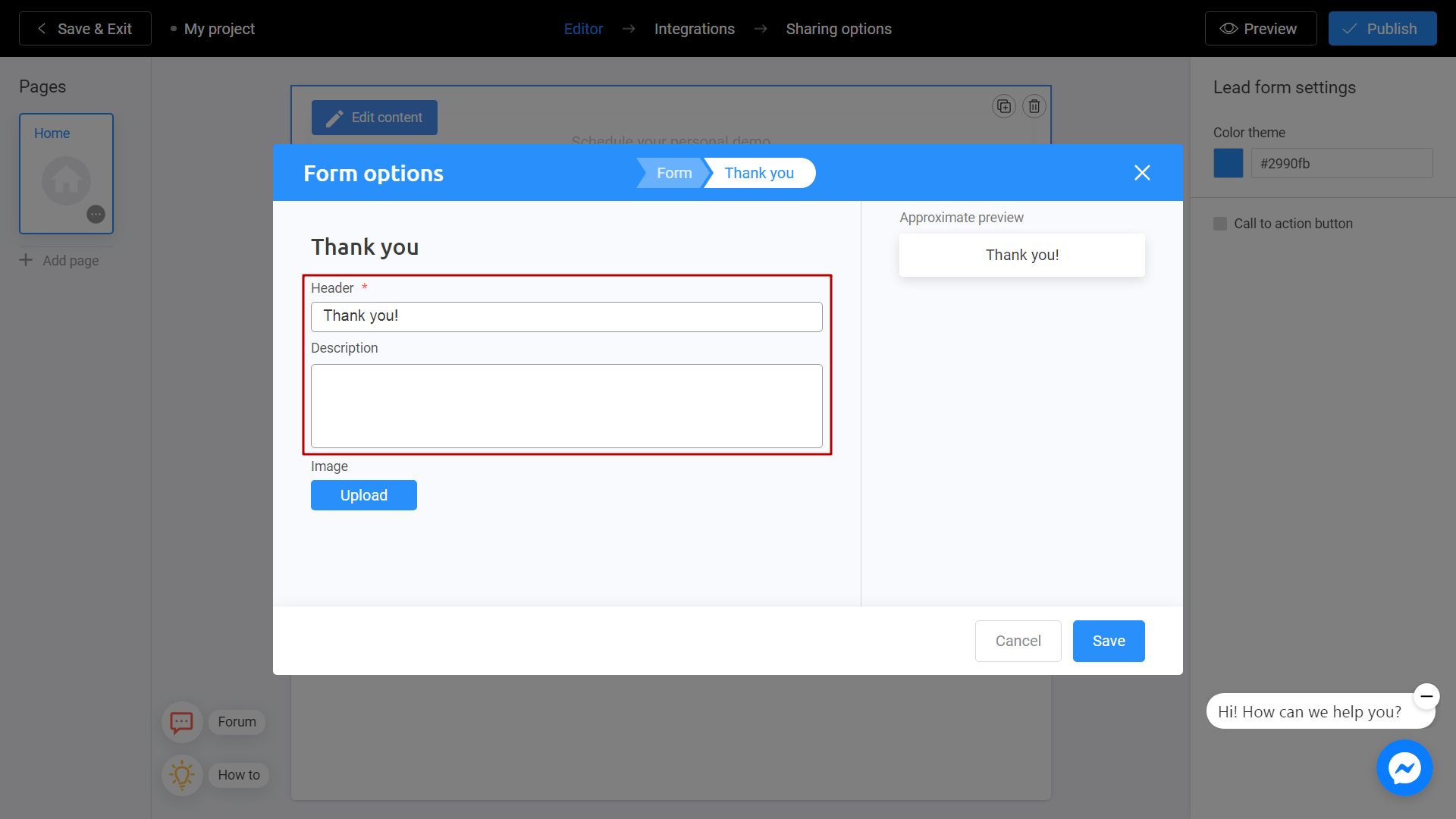 editing a lead form on Interacty platform