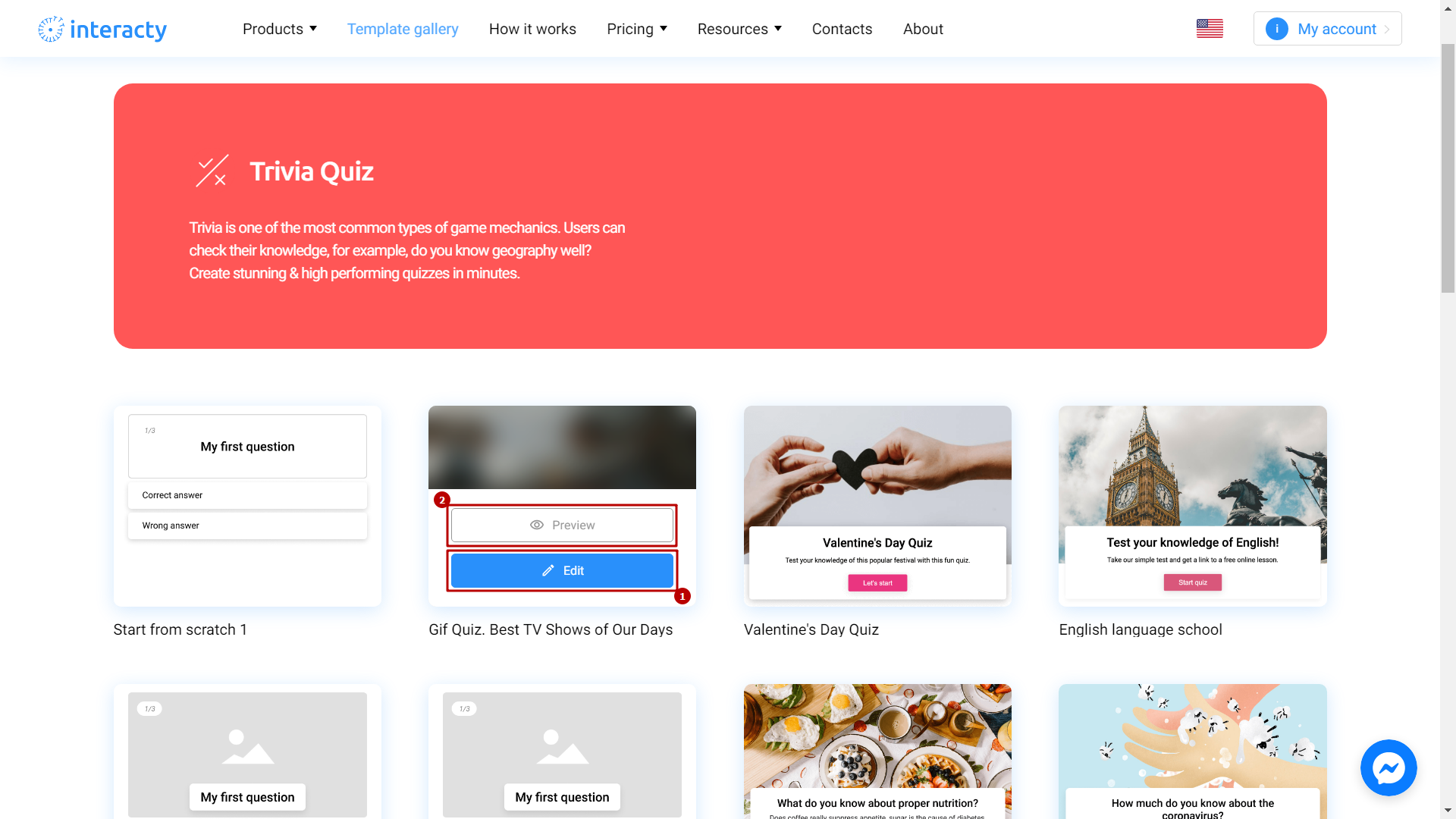 Trivia Quiz templates on Interacty