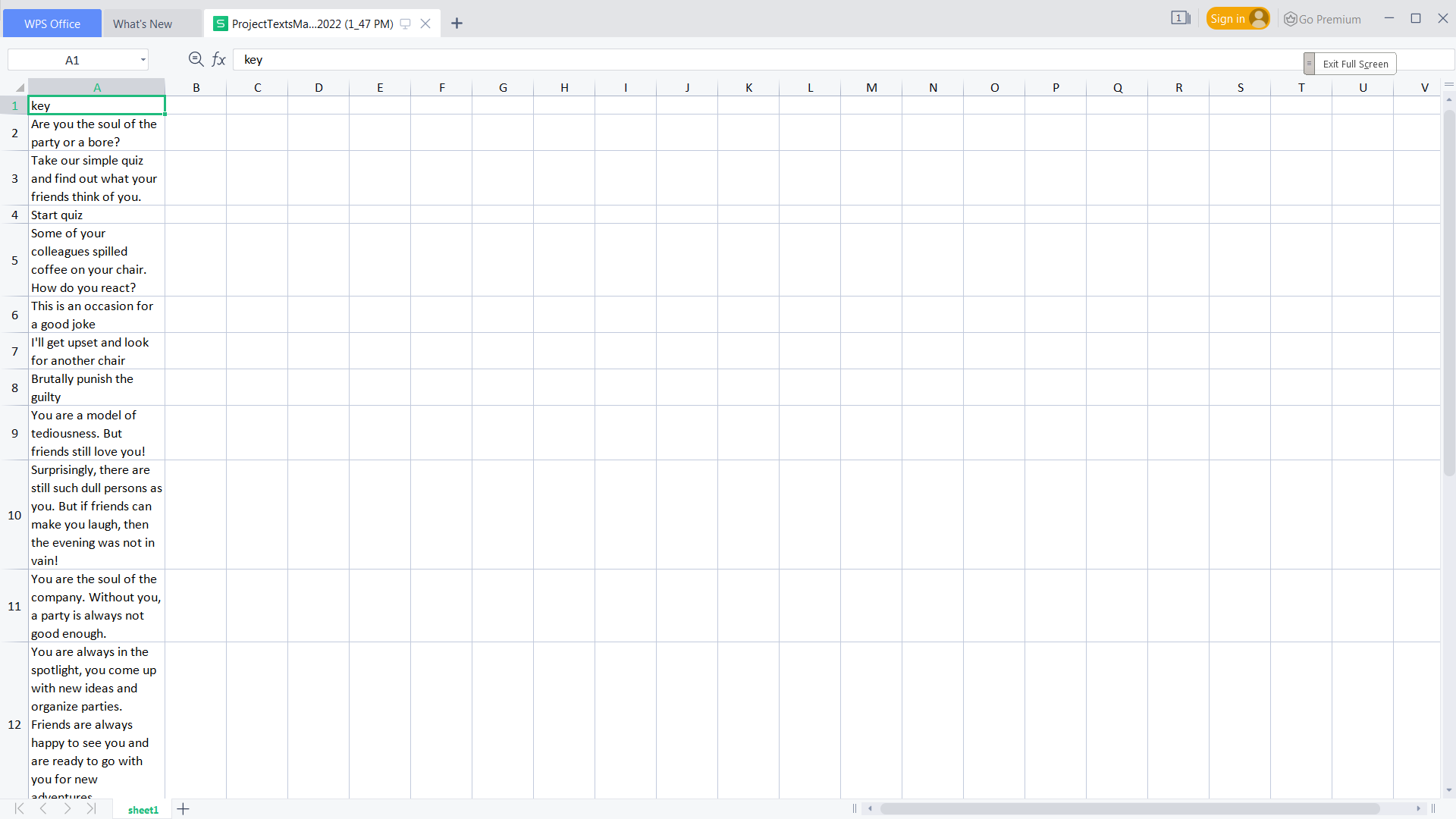 Demonstration of an excel file