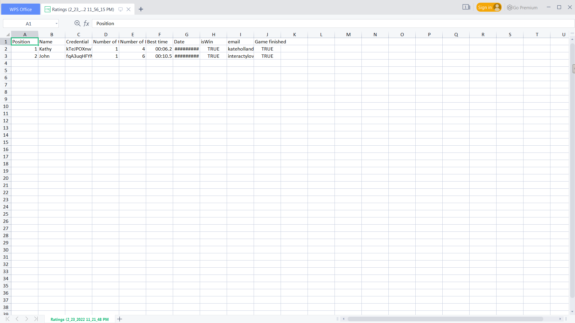 CSV file including lead form data