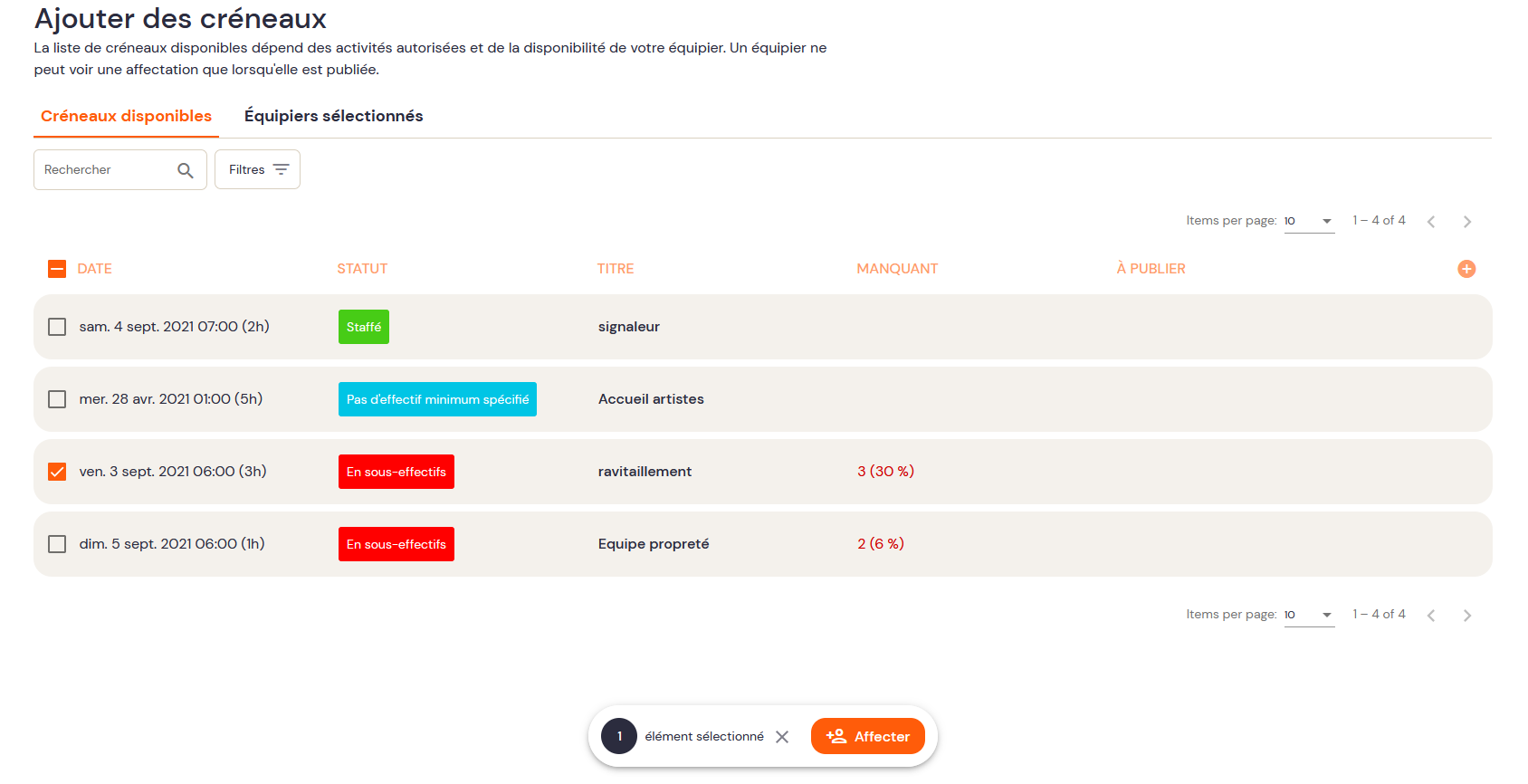Créer une affectation