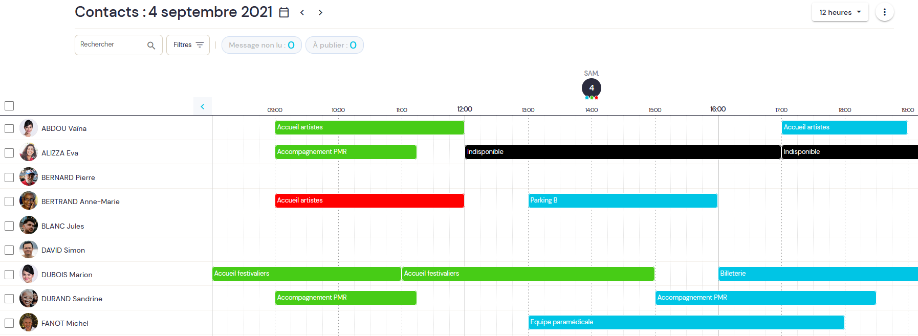 Vue planning équipiers