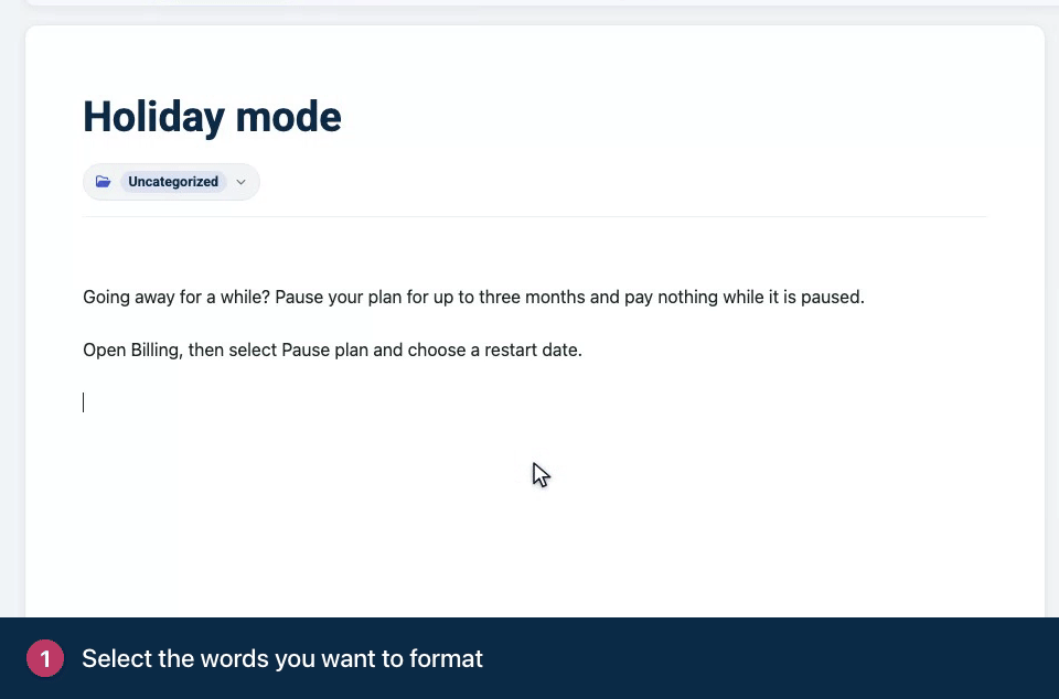 Screen recording. Select the words you want to format. A toolbar appears. Click Link, paste the address and press Enter. Then select more text and click Bold.