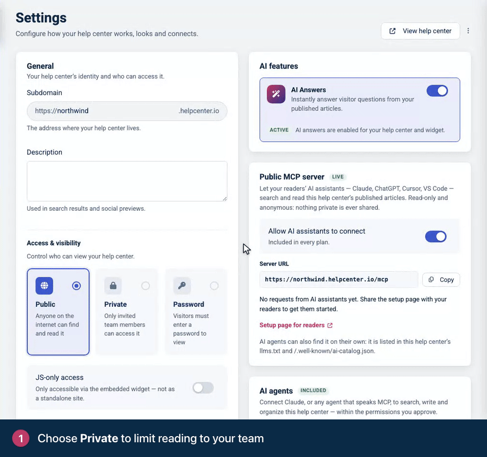 Screen recording. Choose Private to limit reading to your team. Click Save changes.