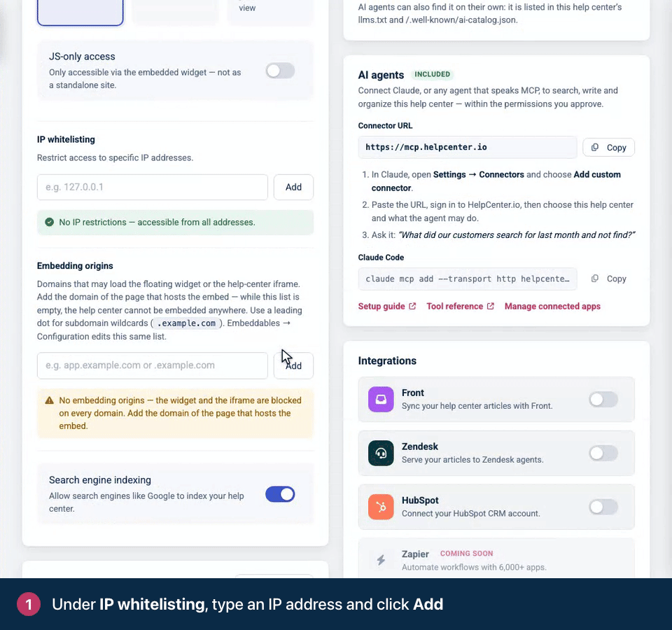 Screen recording. Under IP whitelisting, type an IP address and click Add. Click Save changes. Other addresses can no longer open it.