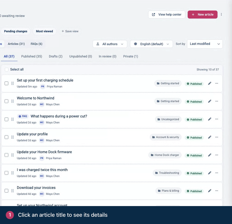 Screen recording. Click an article title to see its details.