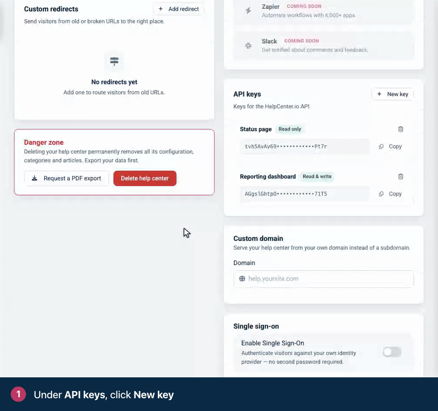 Screen recording. Under API keys, click New key. Name it after where it will be used, and pick a Scope. Leave Team notes and Design off unless the integration needs them. Click Create key, then Copy it somewhere safe.