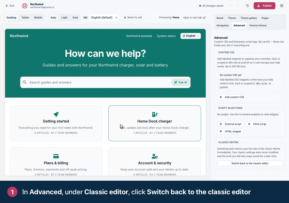 Screen recording. In Advanced, under Classic editor, click Switch back to the classic editor. Confirm with Switch to classic. Your classic design is live again, in the classic editor.