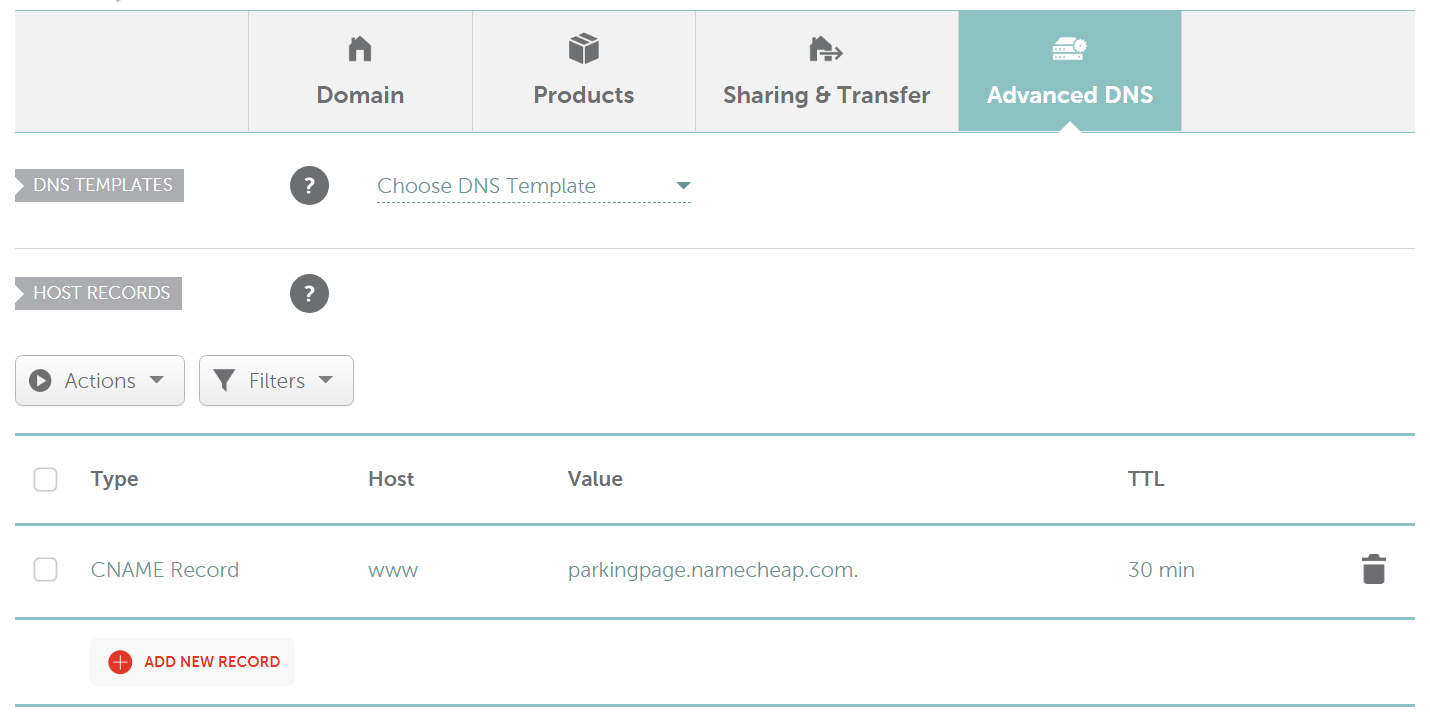 Advanced DNS settings in Namecheap