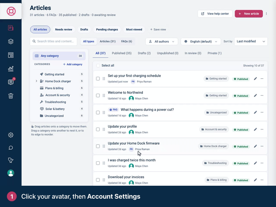 Screen recording. Click your avatar, then Account Settings. Click Select File to add a photo. Change your name if you need to, then click Update.