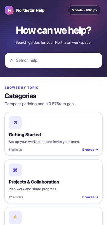 Mobile category cards with compact padding and reduced spacing between cards