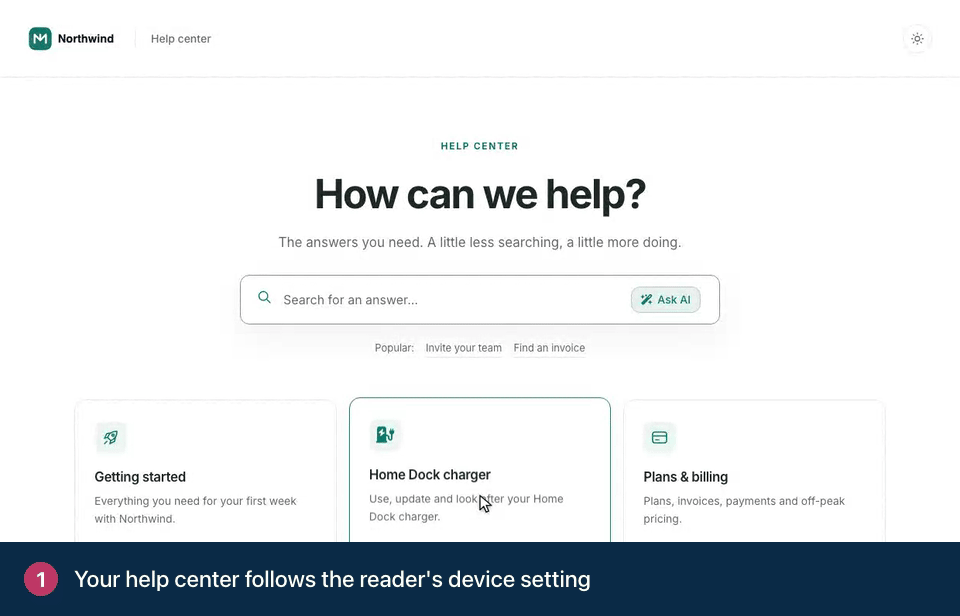 Screen recording. Your help center follows the reader's device setting. Readers can switch between light and dark themselves with the switch in Compass's header.