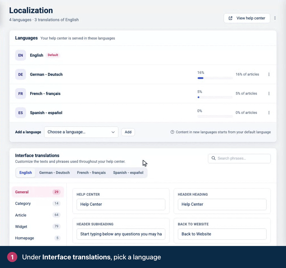 Screen recording. Under Interface translations, pick a language. Search for the phrase you want to change. Type your wording, then click Save changes.