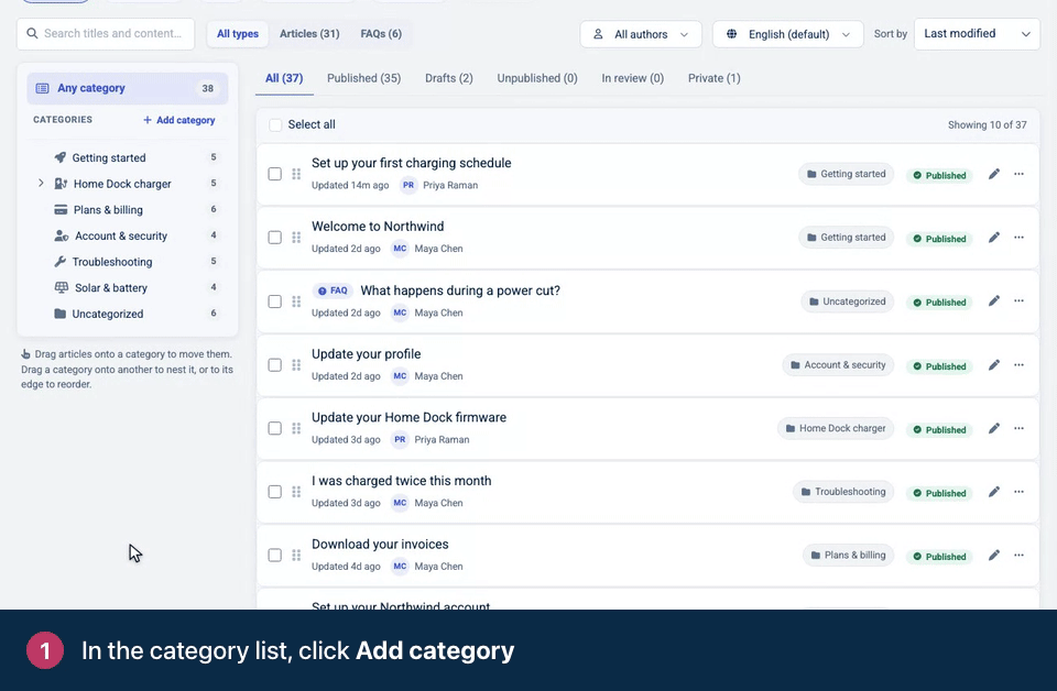 Screen recording. In the category list, click Add category. Type a name and press Enter. Drag it onto another category to make it a subcategory.