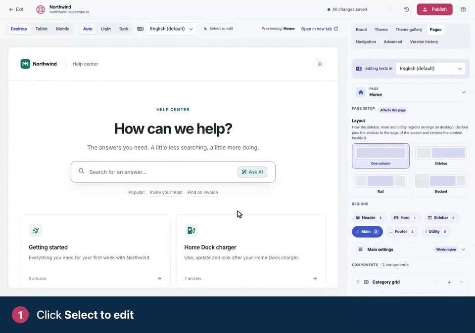 Screen recording. Click Select to edit. Click any text in the preview and type over it. Press Enter to keep it. The settings panel shows the rest.