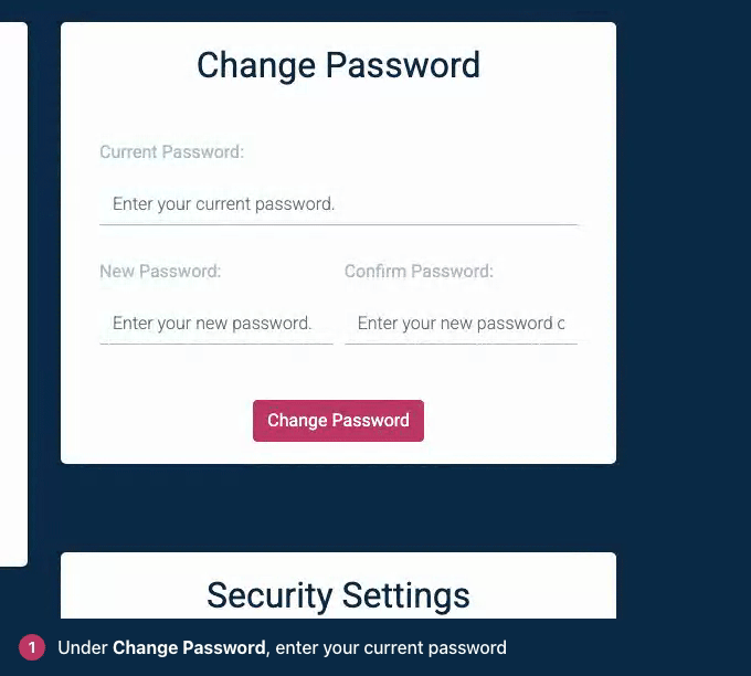 Screen recording. Under Change Password, enter your current password. Type the new one twice. Click Change Password.